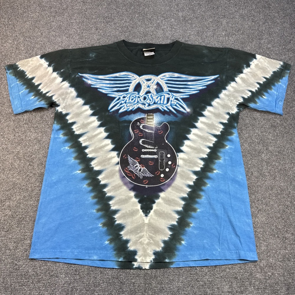 VTG Aerosmith x Liquid Blue Shirt Men M 2006 Tie Dye Classic Rock Tee Guitar AOP - Picture 2 of 10